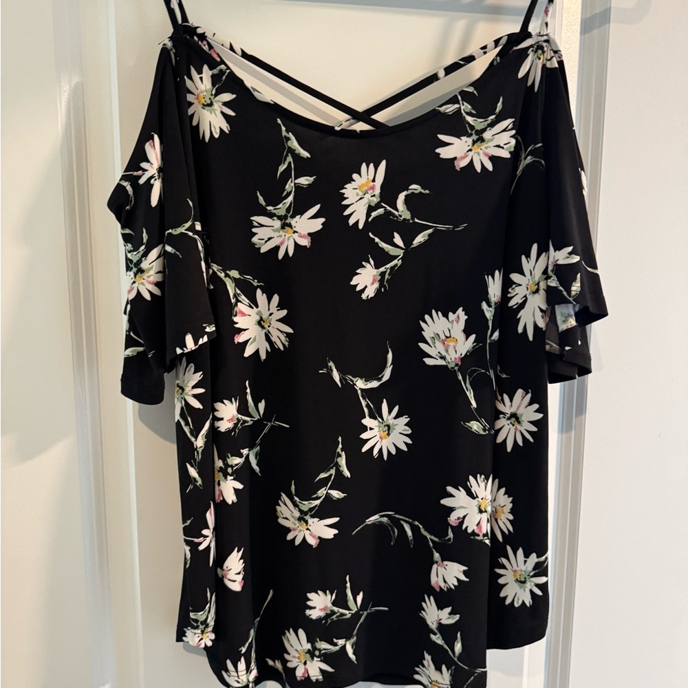 Floral Black Cold Shoulder Top